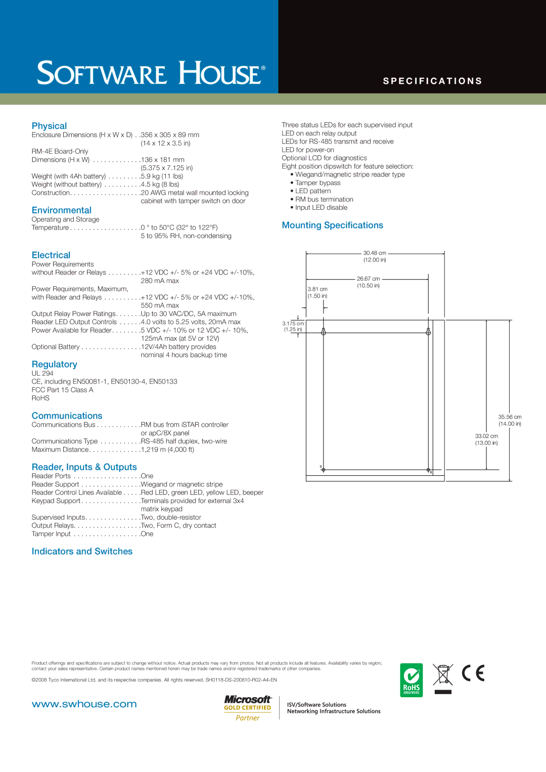 Tyco RM-DCM-2 manual Specification s 