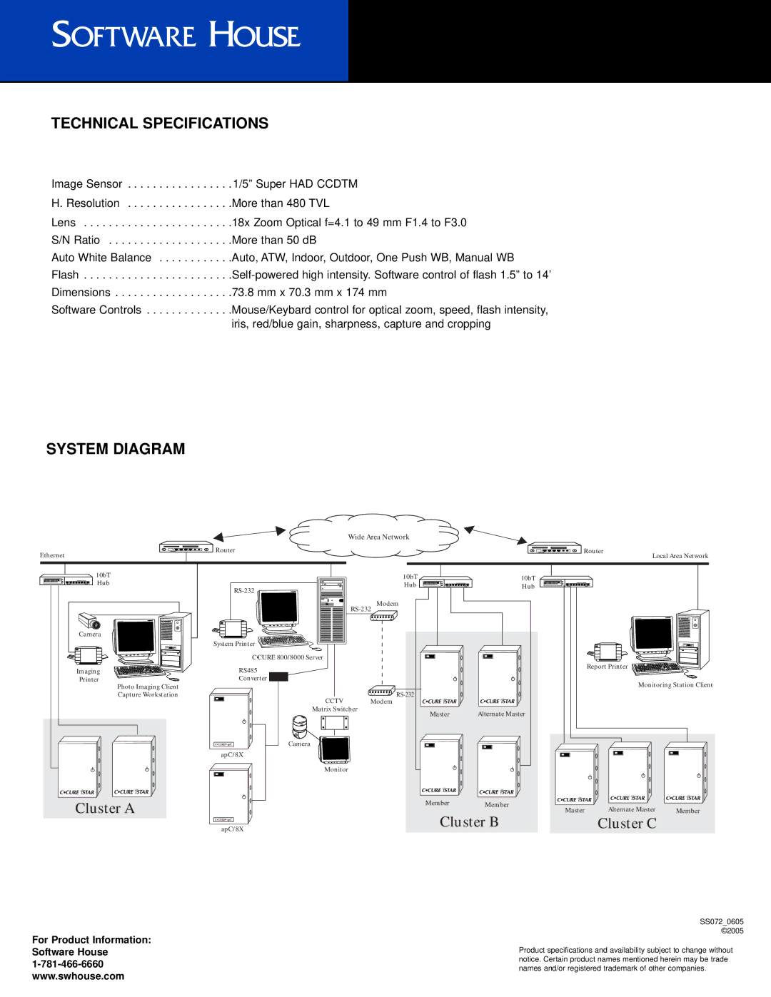 Tyco VA-3 manual Technical Specifications, System Diagram, Cluster a, Cluster B Cluster C, Wide Area Network 