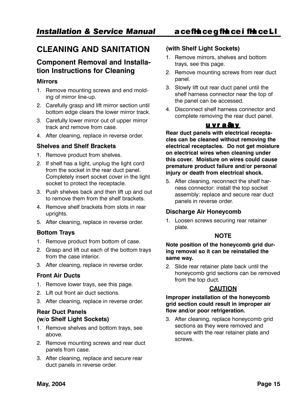 Tyler Refrigeration N5DSC, N5DL, N5DH service manual Cleaning and Sanitation 