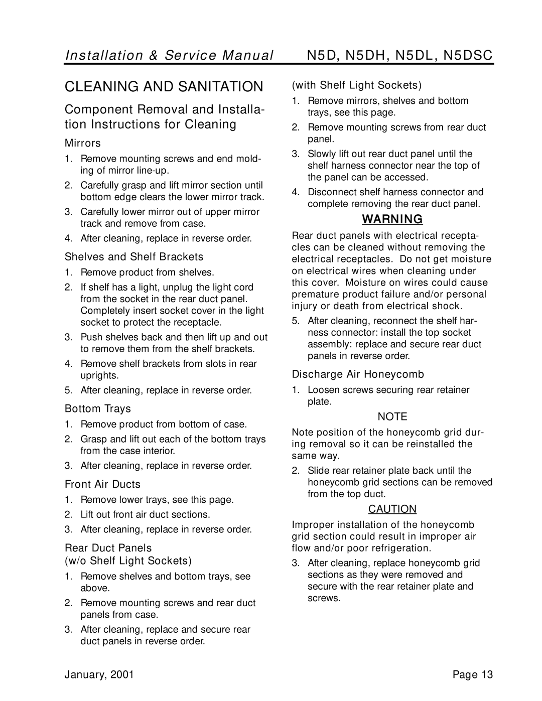 Tyler Refrigeration N5DL, N5DH, N5DSC service manual Cleaning and Sanitation 