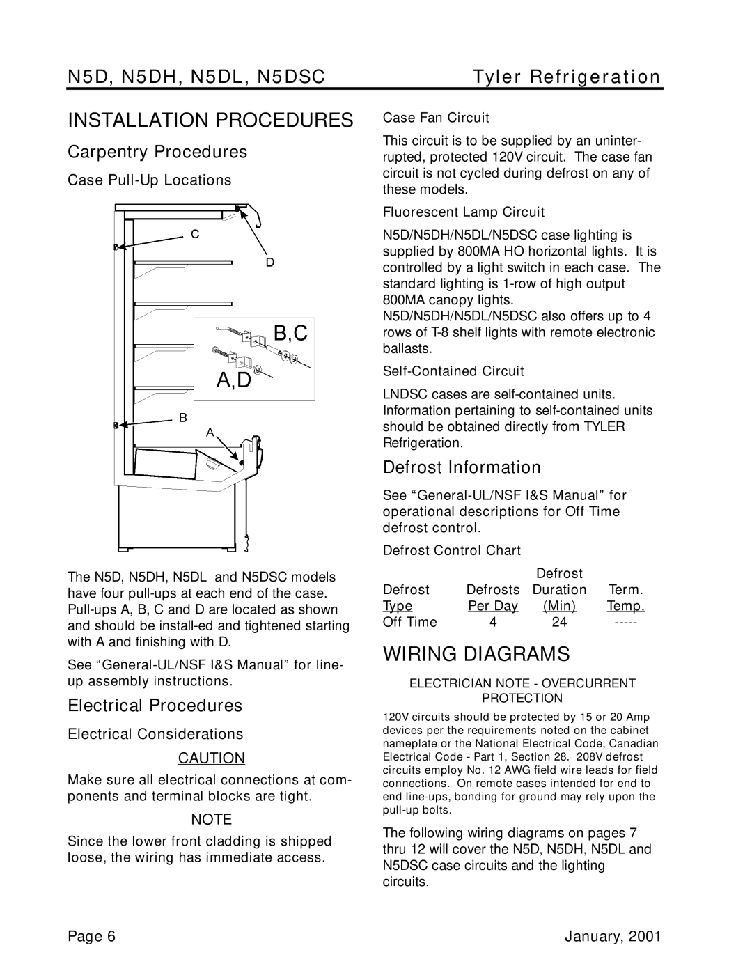 Tyler Refrigeration N5DH, N5DL, N5DSC Installation Procedures, Wiring Diagrams, Carpentry Procedures, Electrical Procedures 