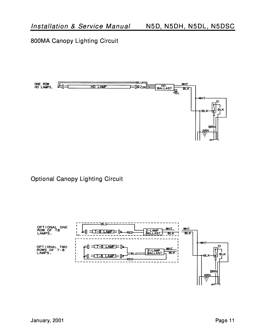 Tyler Refrigeration N5D, N5DH, N5DL, N5DSC, 800MA Canopy Lighting Circuit, Optional Canopy Lighting Circuit 