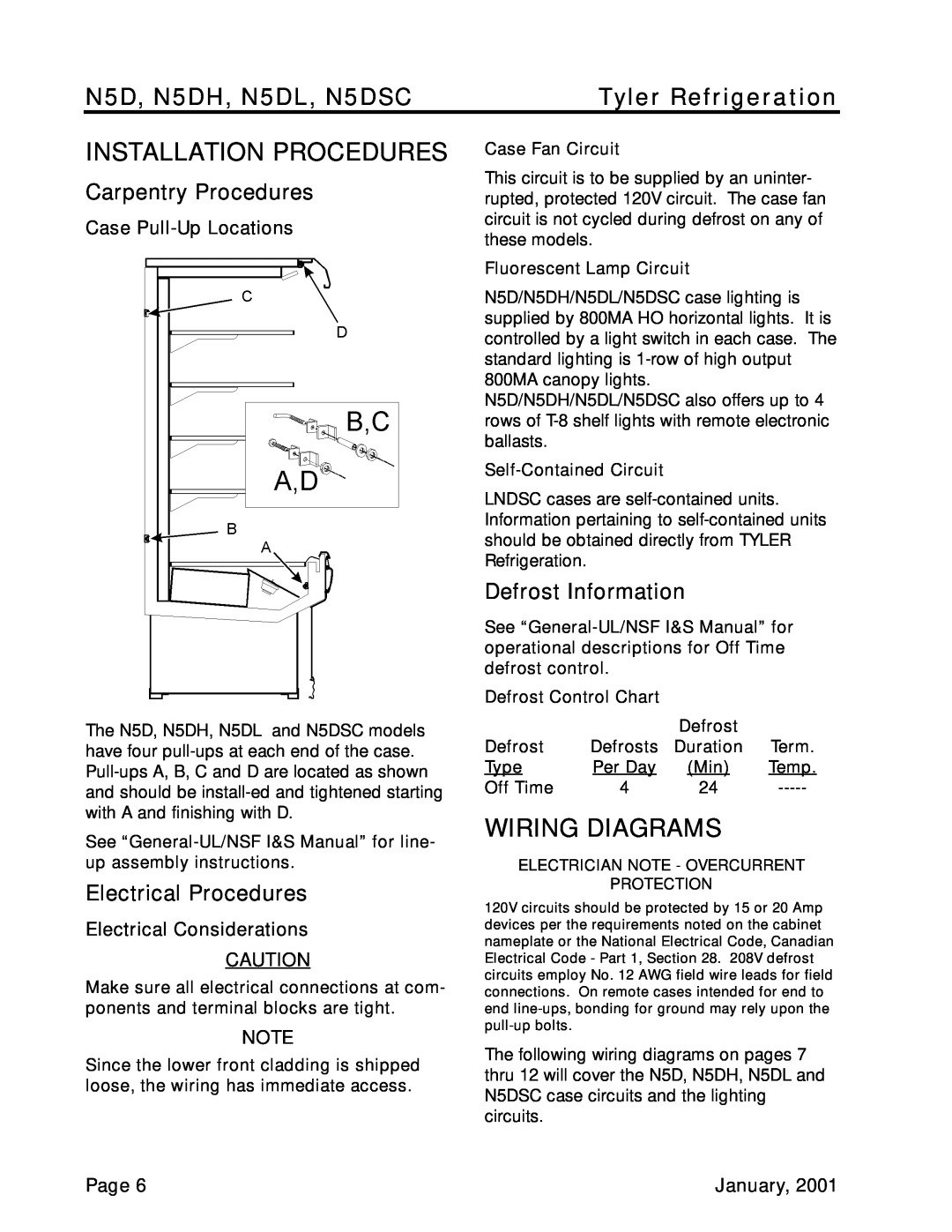Tyler Refrigeration service manual Installation Procedures, Wiring Diagrams, N5D, N5DH, N5DL, N5DSC, Tyler Refrigeration 