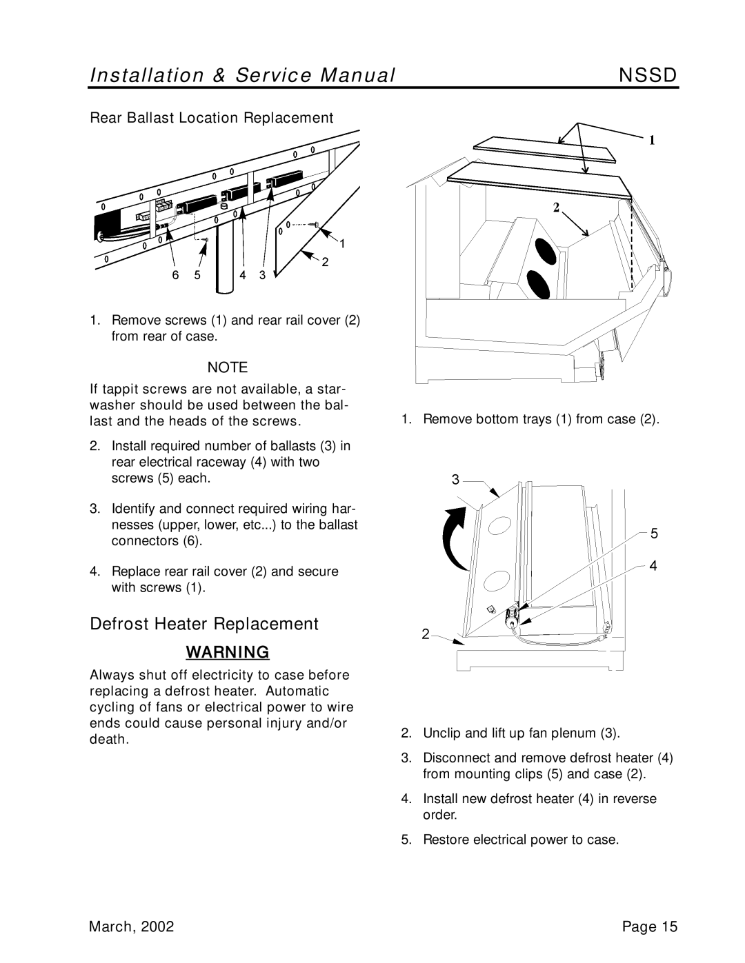 Tyler Refrigeration NSSD service manual Defrost Heater Replacement, Rear Ballast Location Replacement 