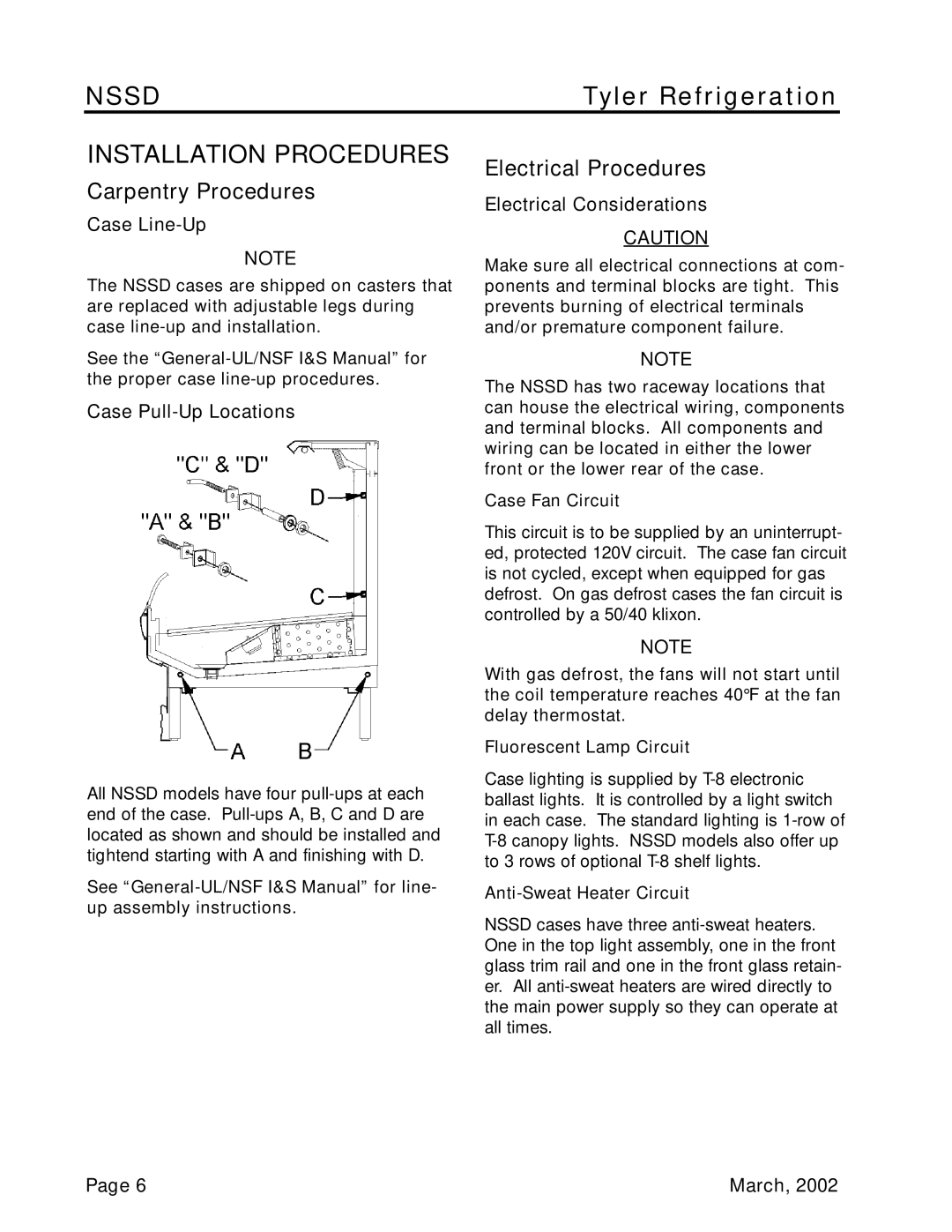 Tyler Refrigeration NSSD service manual Installation Procedures, Carpentry Procedures, Electrical Procedures 