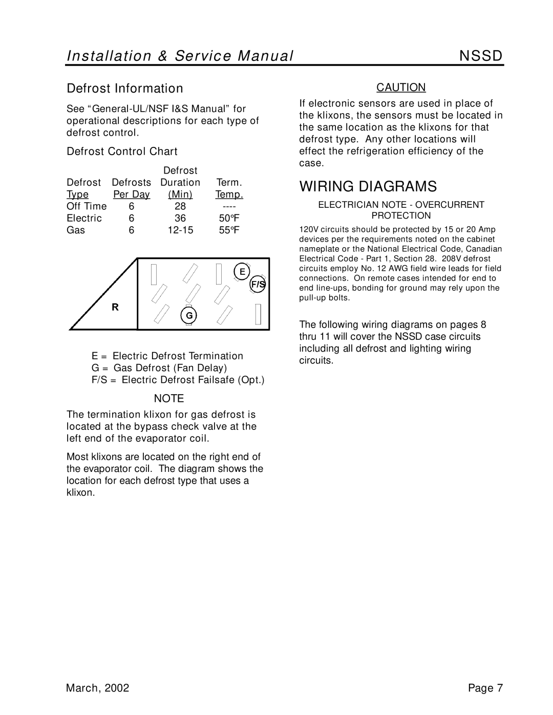 Tyler Refrigeration NSSD service manual Wiring Diagrams, Defrost Information, Defrost Control Chart 