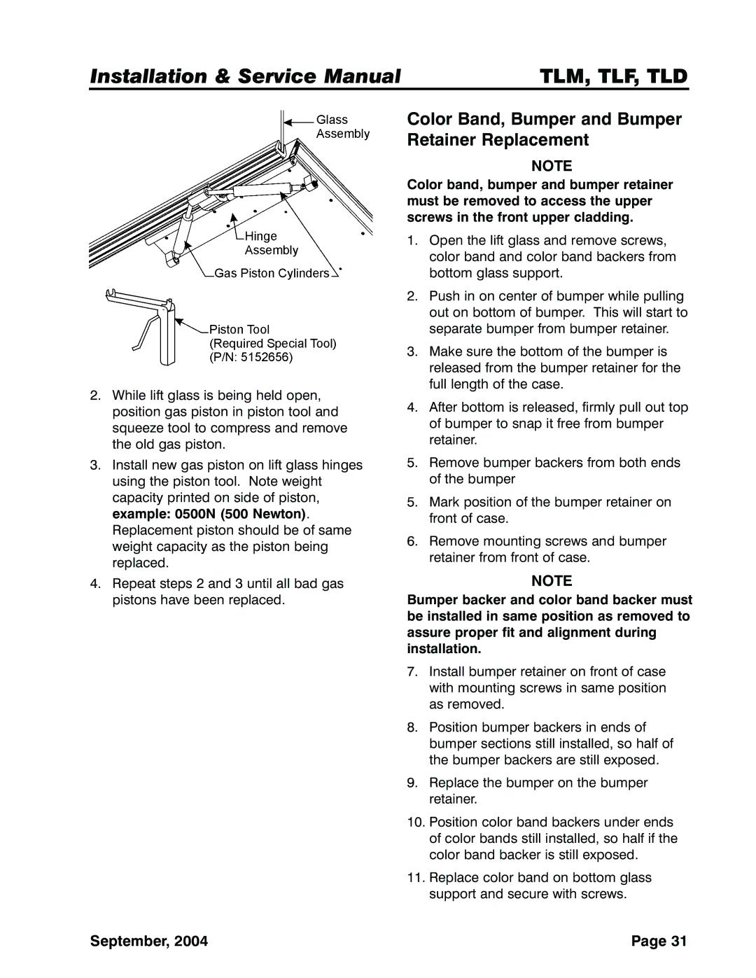 Tyler Refrigeration TLD, TLF, TLM service manual Color Band, Bumper and Bumper Retainer Replacement 