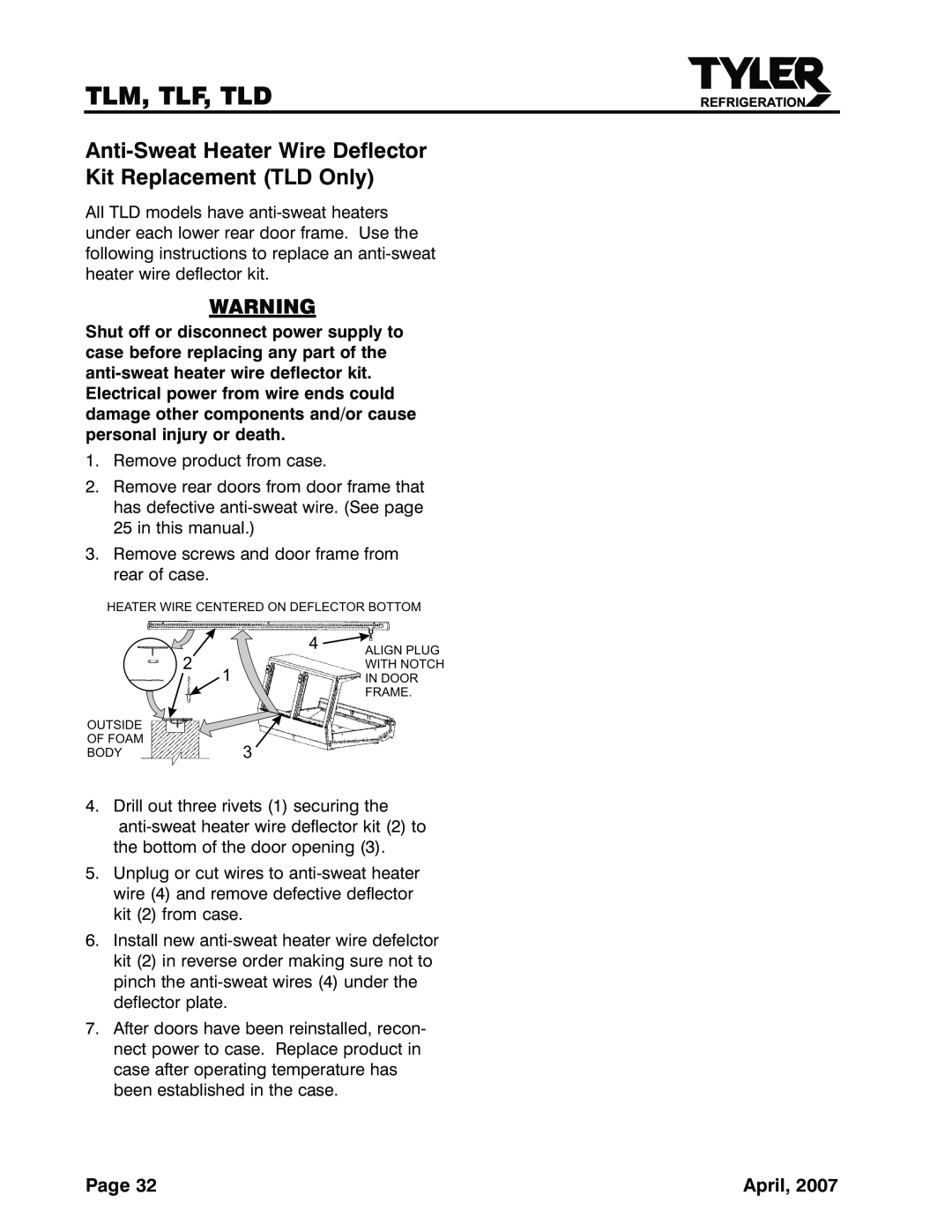 Tyler Refrigeration TLM, TLF, TLD service manual Tlm, Tlf, Tld, Remove product from case 