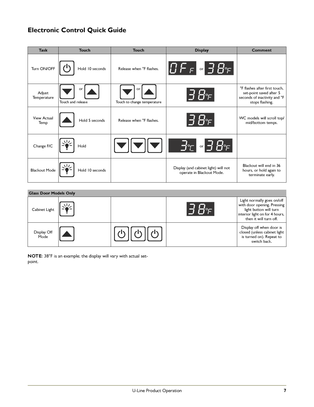 U-Line 1175WC manual Electronic Control Quick Guide, Touch 