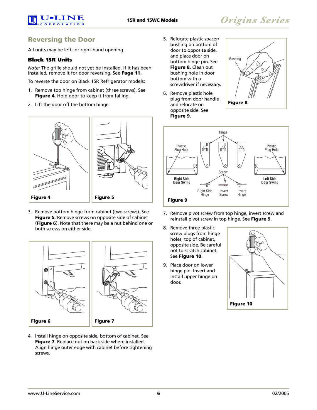 U-Line 15WC manual Reversing the Door, Black 15R Units 