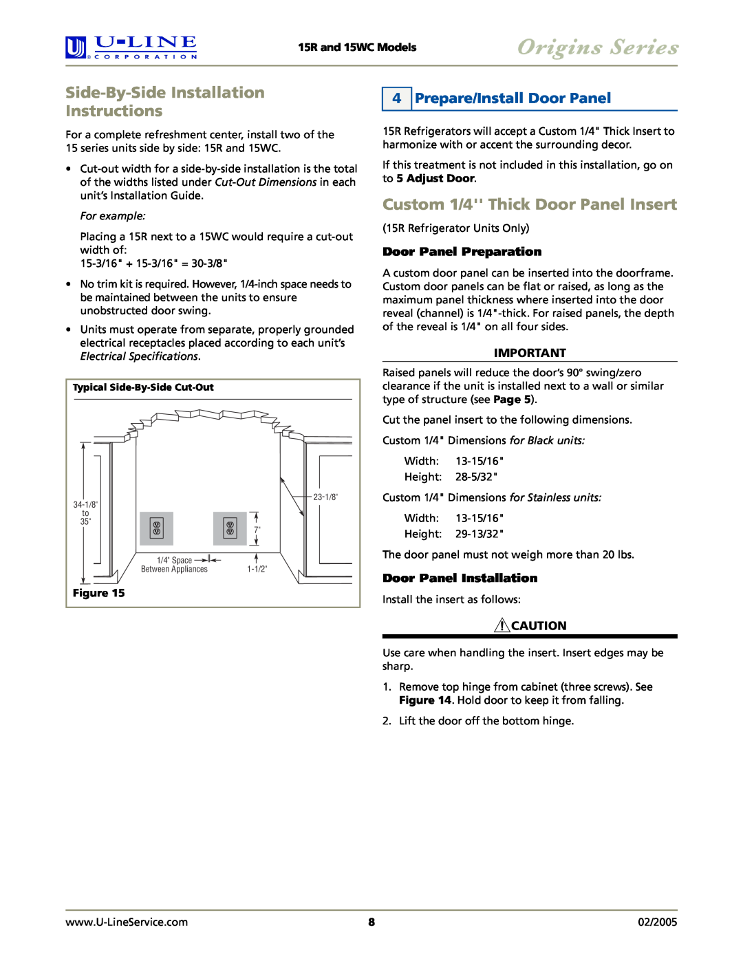 U-Line 15WC, 15R Side-By-Side Installation Instructions, Custom 1/4 Thick Door Panel Insert, Prepare/Install Door Panel 