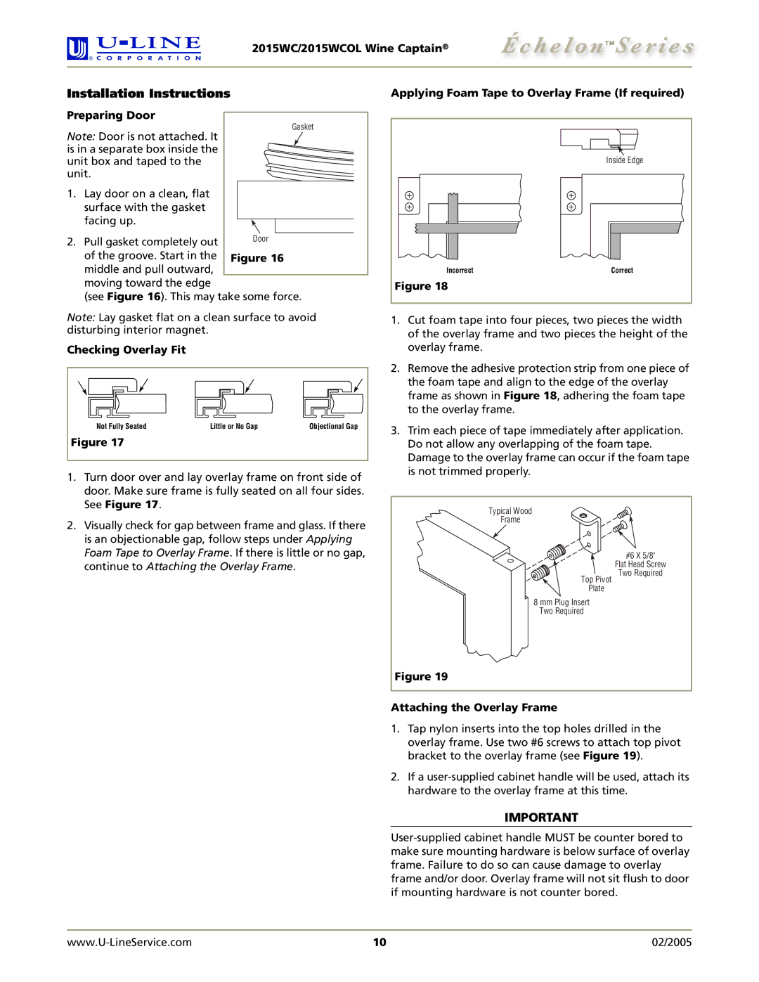 U-Line 2015WCOL manual Installation Instructions, Preparing Door 