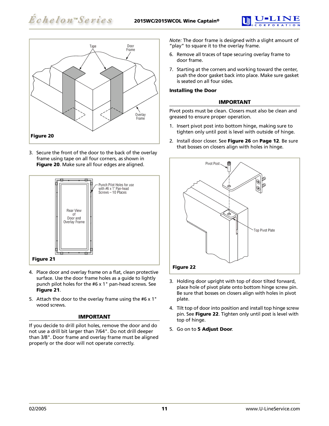 U-Line 2015WCOL manual Go on to 5 Adjust Door 