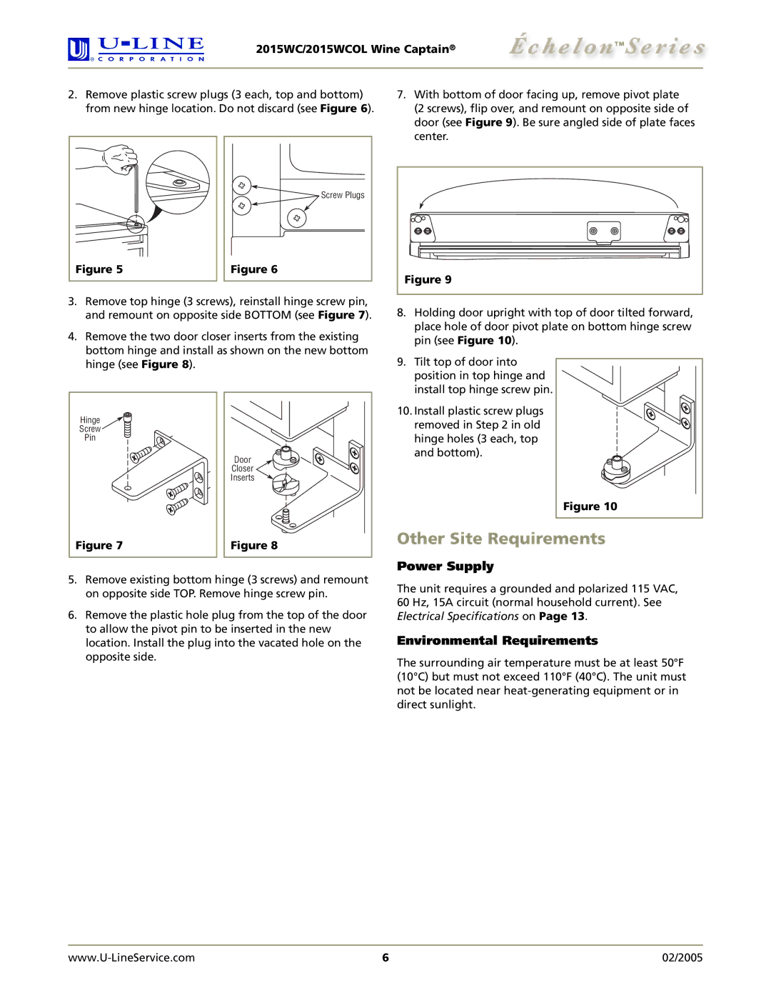 U-Line 2015WCOL manual Other Site Requirements, Power Supply, Environmental Requirements 