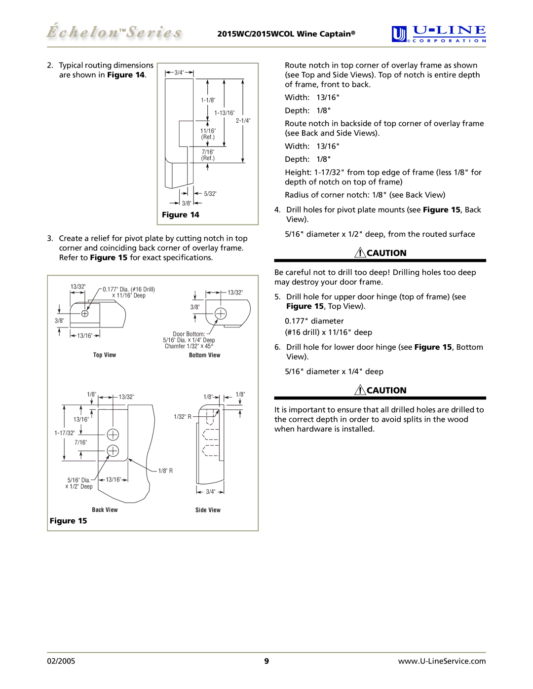 U-Line 2015WCOL manual Typical routing dimensions are shown in Figure 