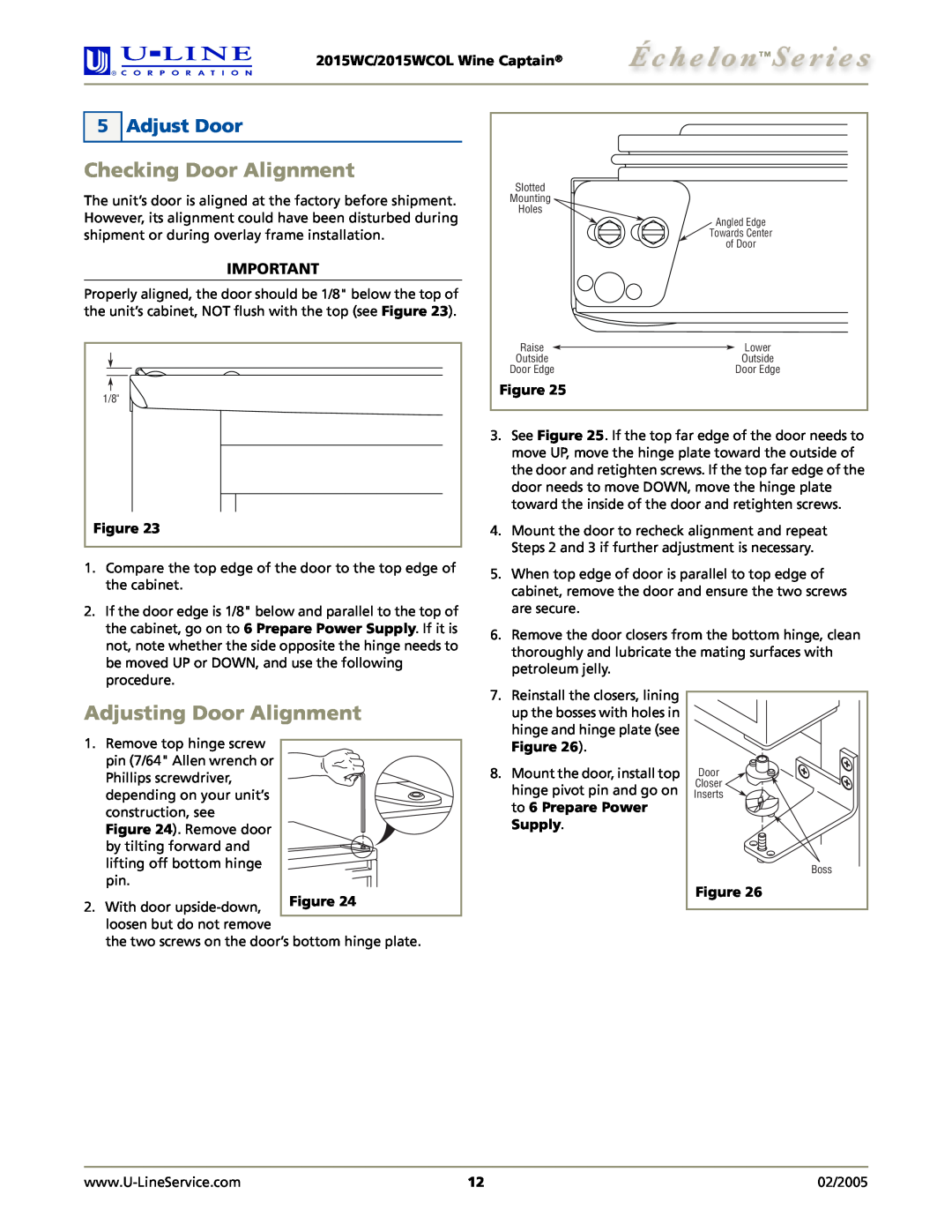 U-Line manual Checking Door Alignment, Adjusting Door Alignment, Adjust Door, 2015WC/2015WCOL Wine Captain 