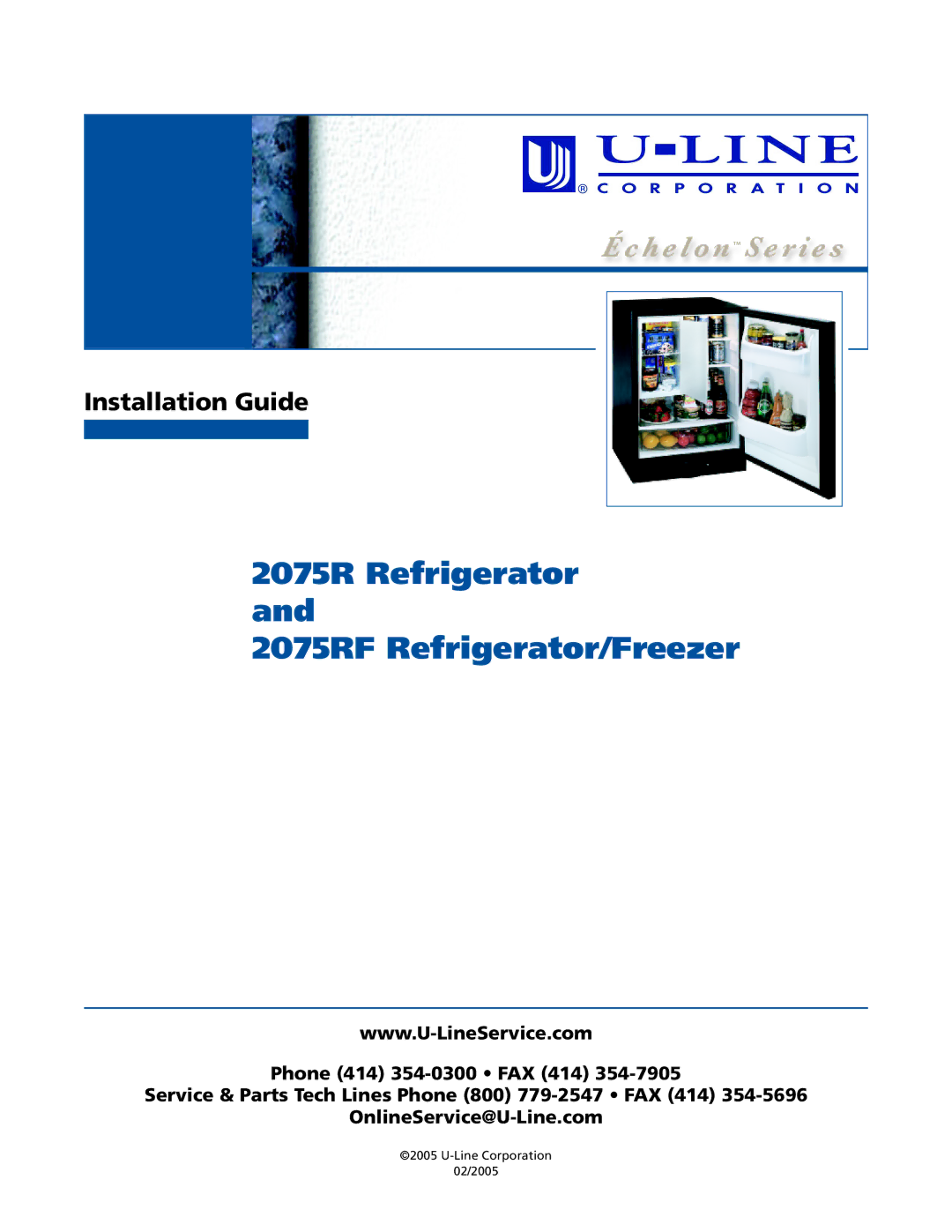 U-Line manual 2075R Refrigerator 2075RF Refrigerator/Freezer 