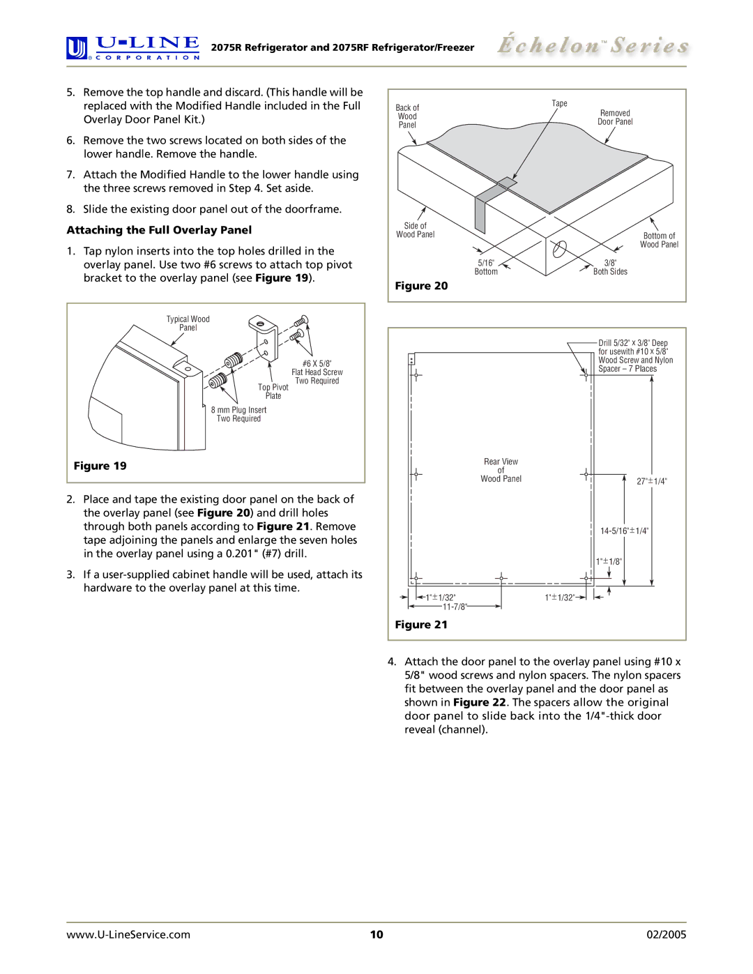 U-Line 2075RF manual Attaching the Full Overlay Panel 