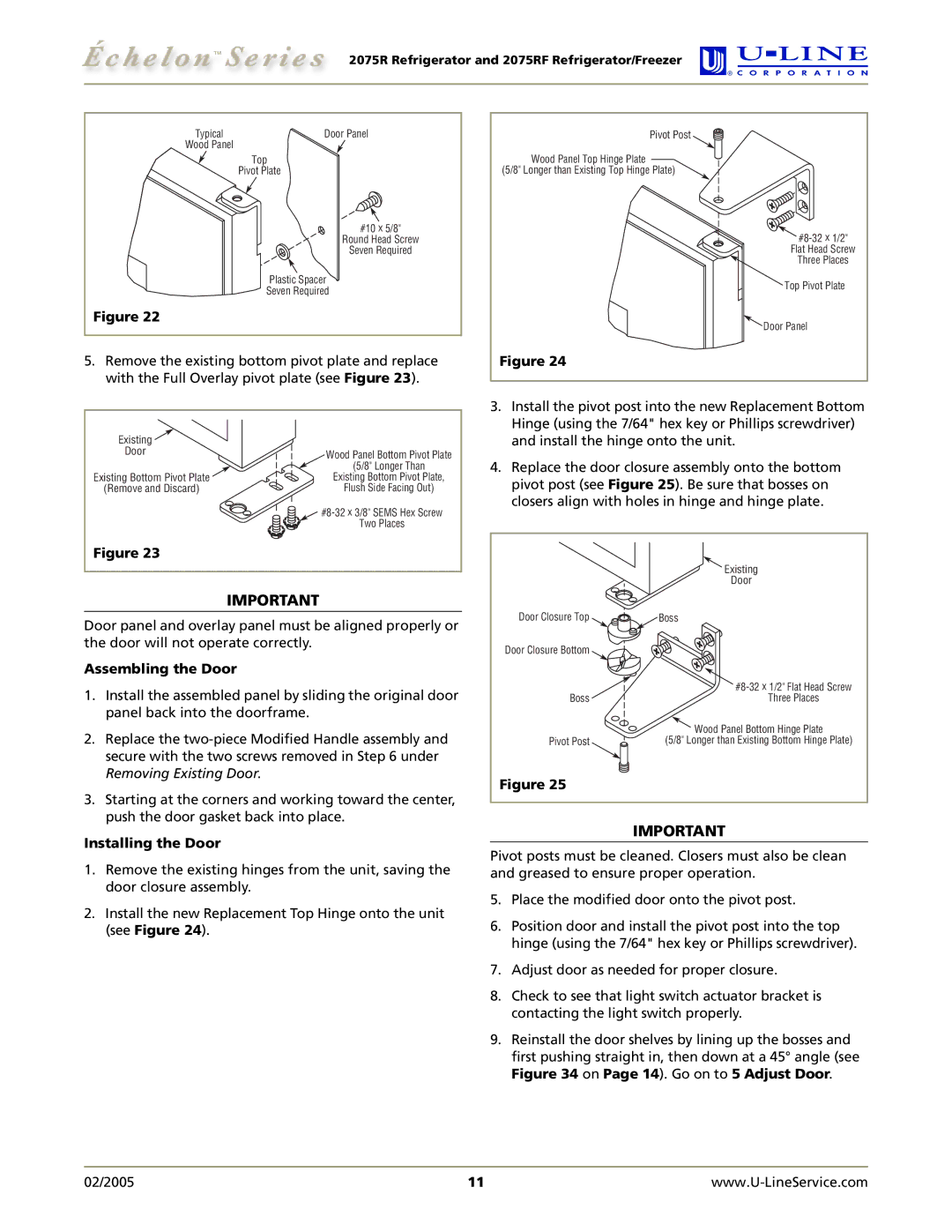 U-Line 2075RF manual Assembling the Door, Installing the Door 