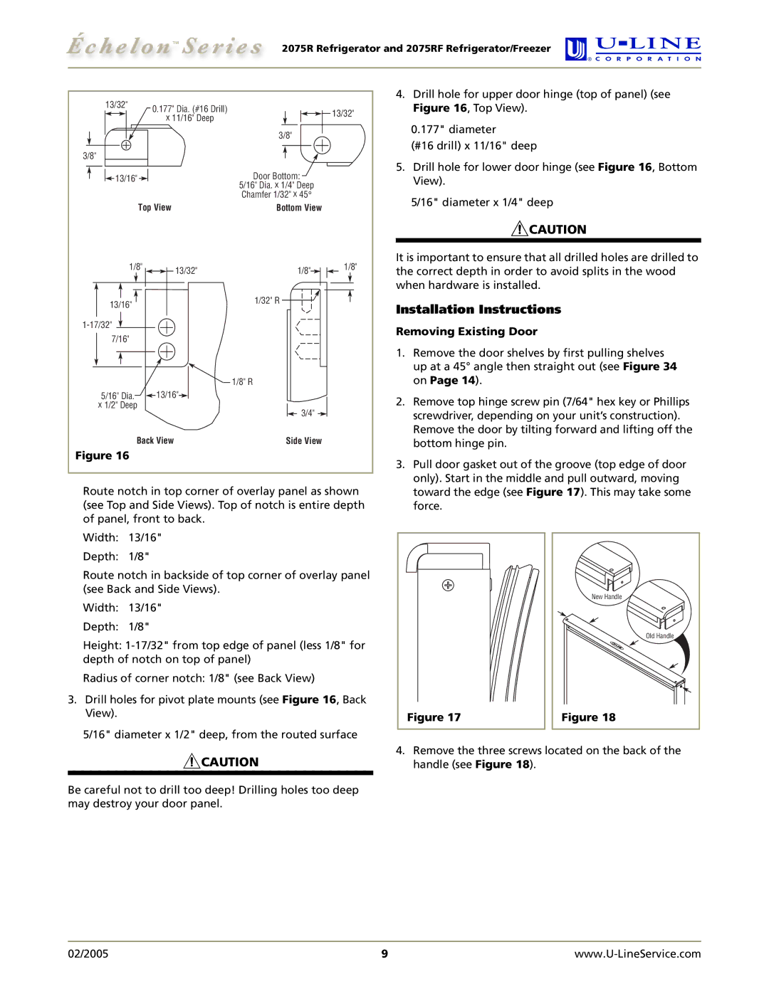 U-Line 2075RF manual Installation Instructions, Removing Existing Door 