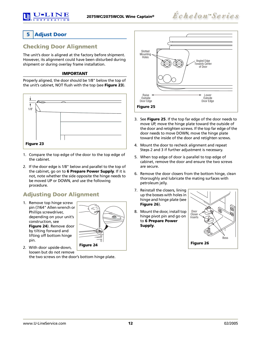 U-Line 2075WCOL manual Checking Door Alignment, Adjusting Door Alignment, Adjust Door 