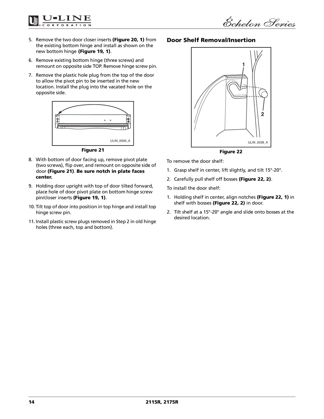 U-Line 2115R manual Door Shelf Removal/Insertion 