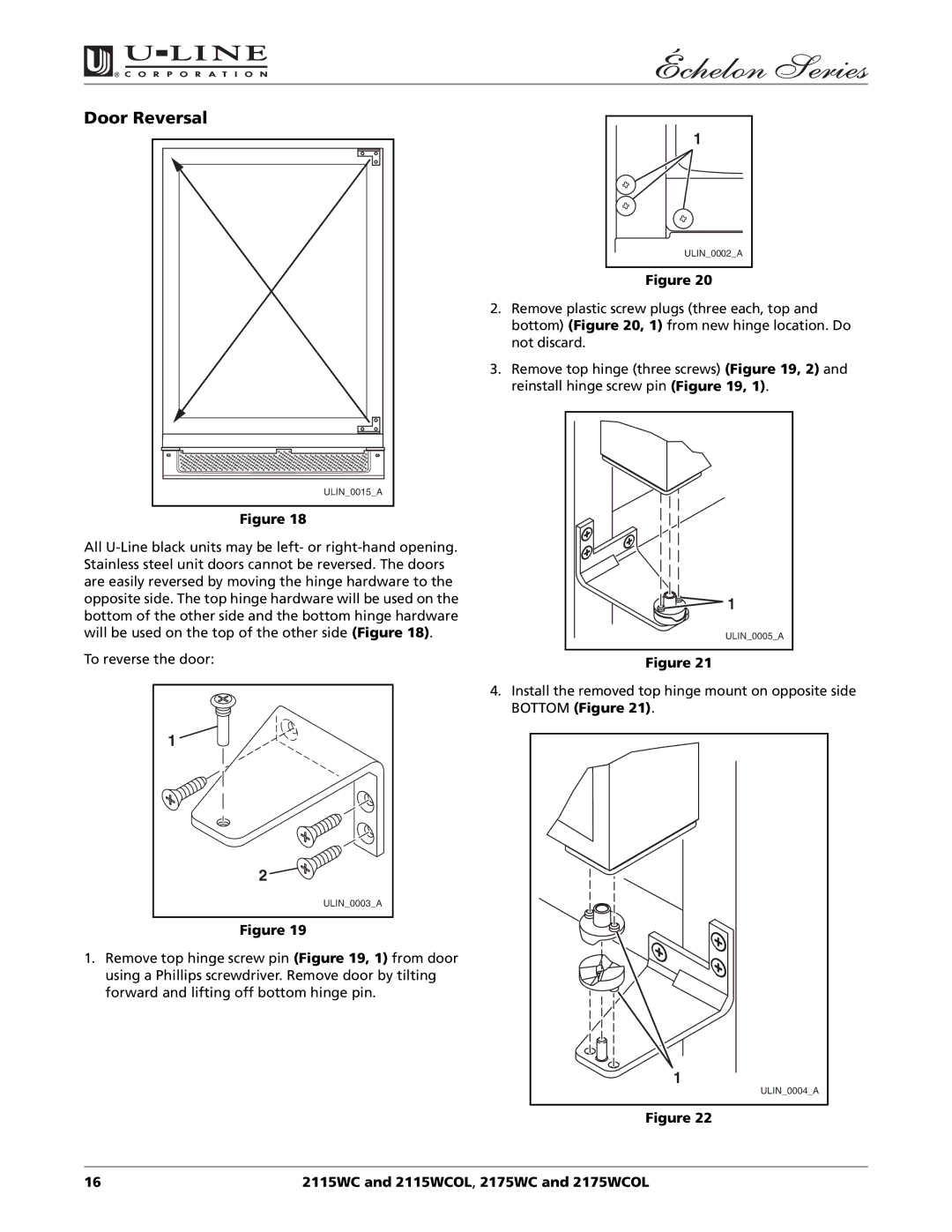 U-Line 2115WC manual Door Reversal 