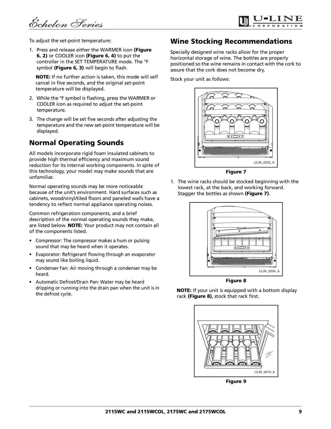 U-Line 2115WC manual Normal Operating Sounds, Wine Stocking Recommendations 