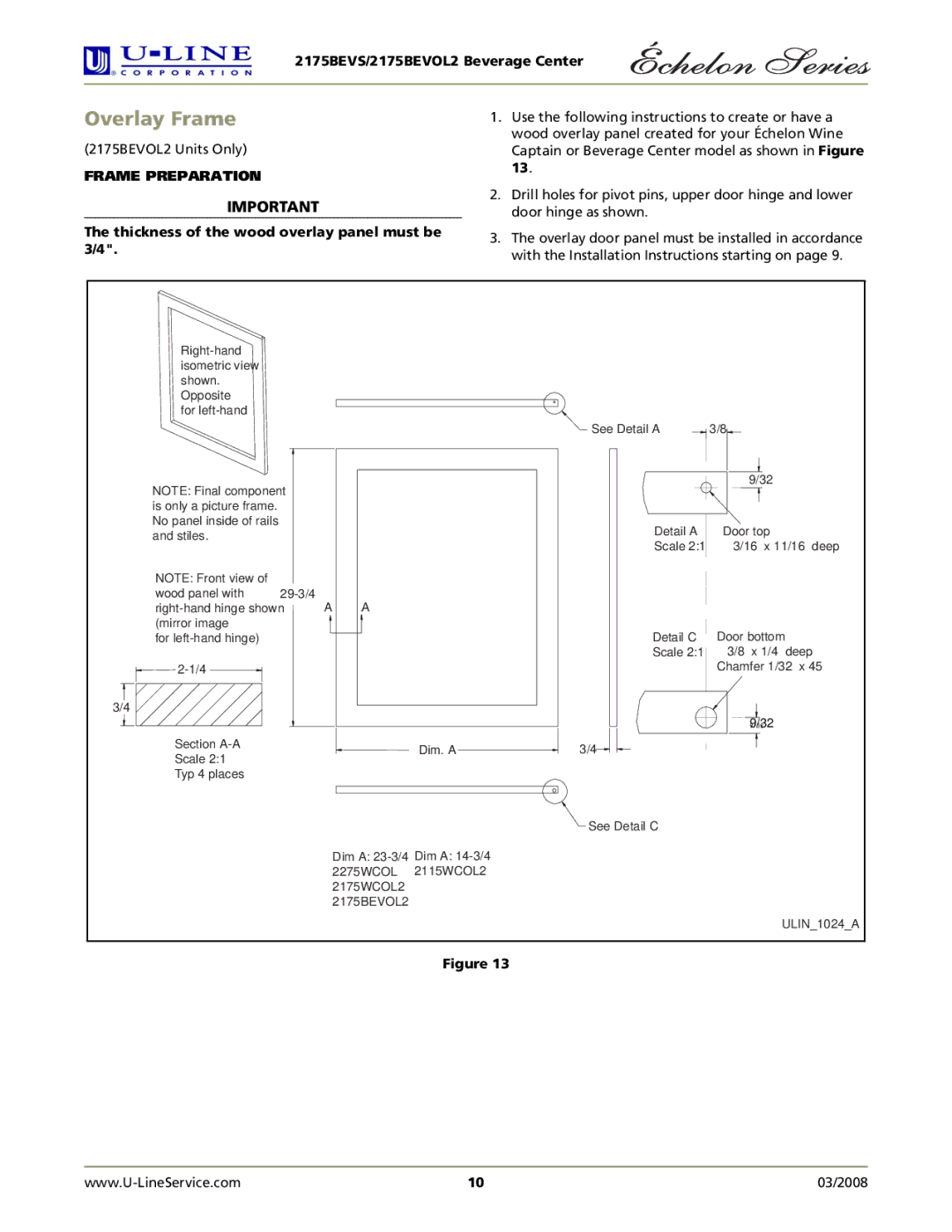 U-Line 2175BEVOL2 manual Overlay Frame, Frame Preparation 