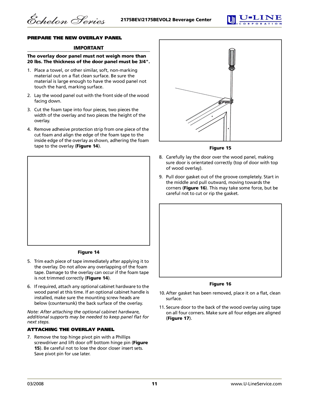 U-Line 2175BEVOL2 manual Prepare the NEW Overlay Panel, Attaching the Overlay Panel 