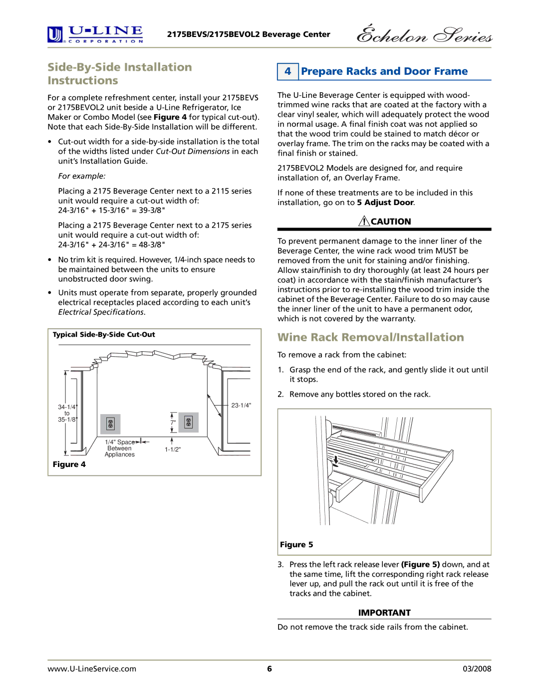 U-Line 2175BEVOL2 Side-By-Side Installation Instructions, Wine Rack Removal/Installation, Prepare Racks and Door Frame 