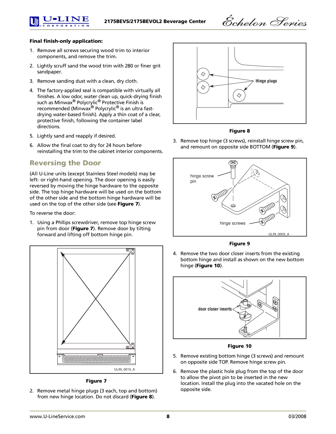 U-Line 2175BEVOL2 manual Reversing the Door 