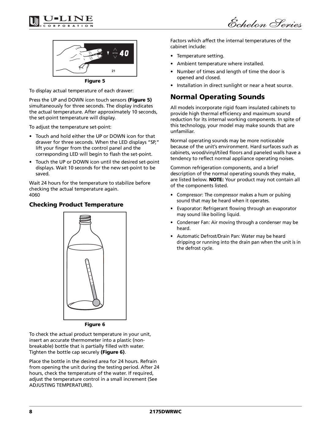 U-Line 2175DWRWC manual Normal Operating Sounds, Checking Product Temperature 