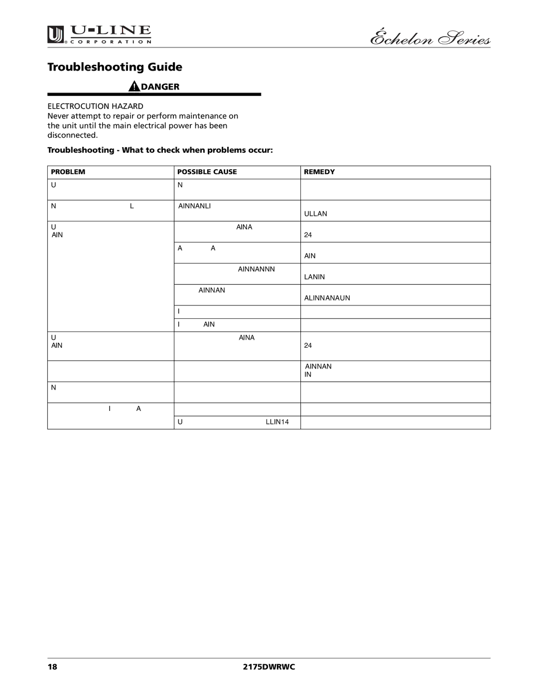 U-Line 2175DWRWC manual Troubleshooting Guide, Troubleshooting What to check when problems occur 