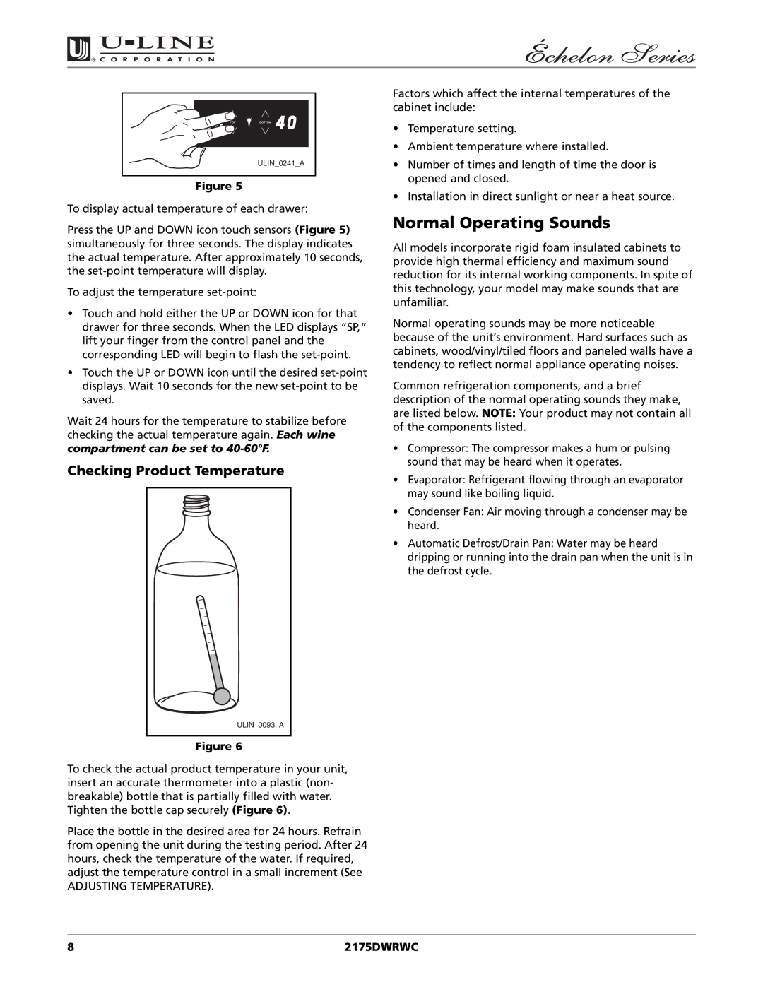 U-Line 2175DWRWC manual Normal Operating Sounds, Checking Product Temperature 