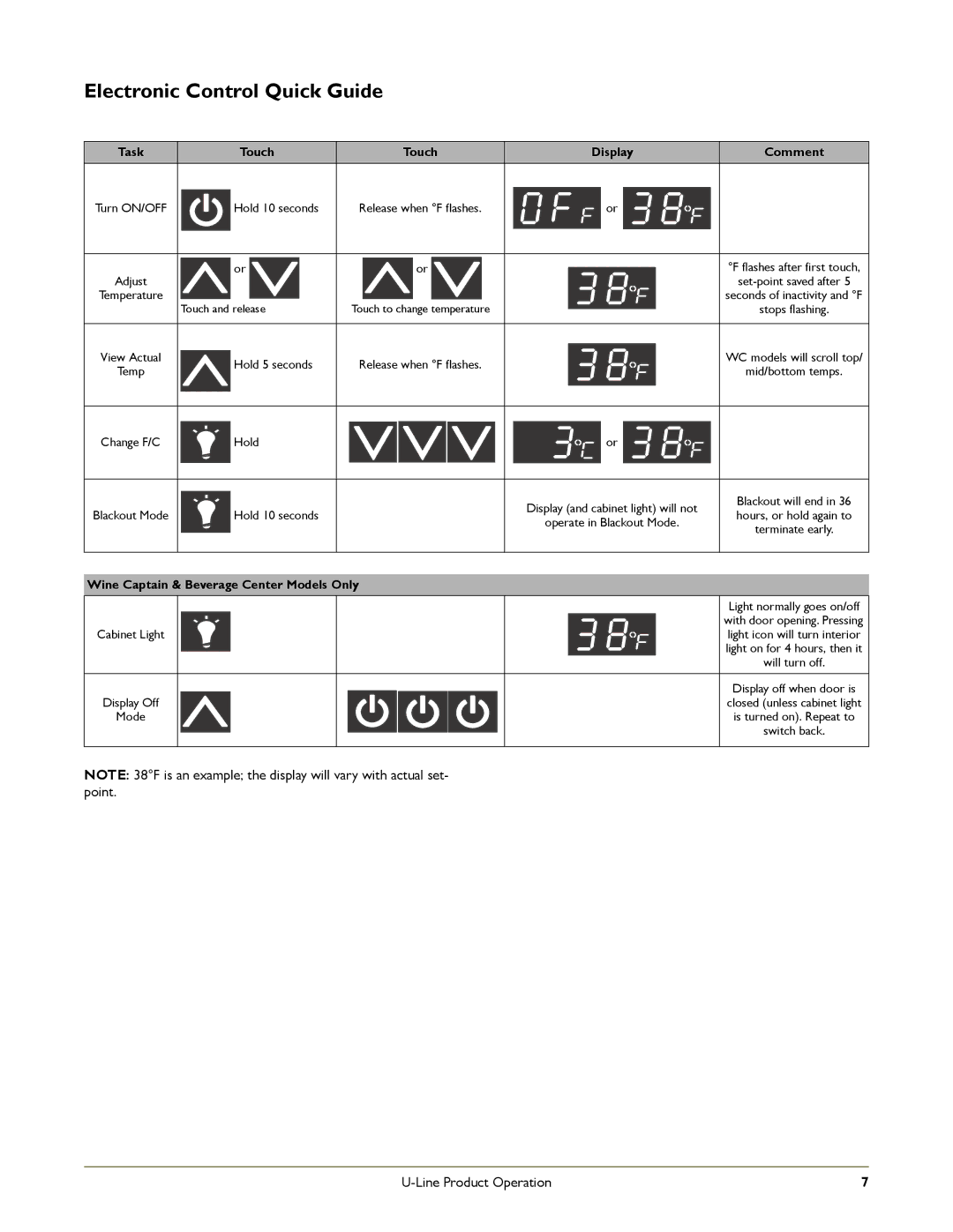 U-Line 2175WCC, 2175RC, 2115RS manual Electronic Control Quick Guide, Touch 