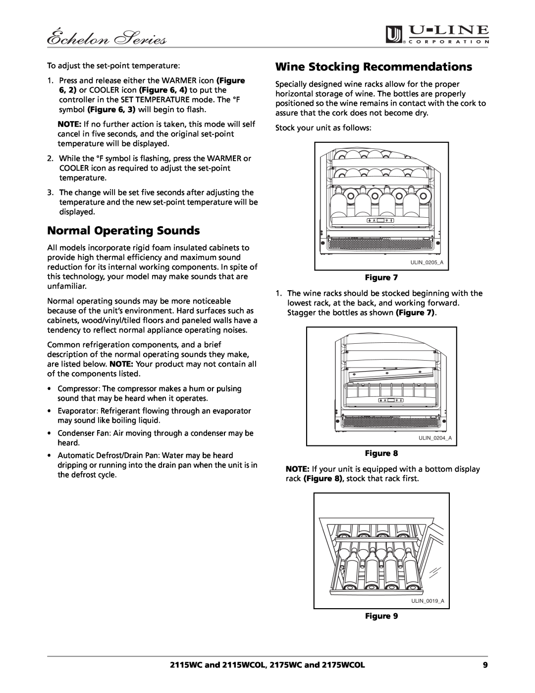 U-Line manual Normal Operating Sounds, Wine Stocking Recommendations, 2115WC and 2115WCOL, 2175WC and 2175WCOL 