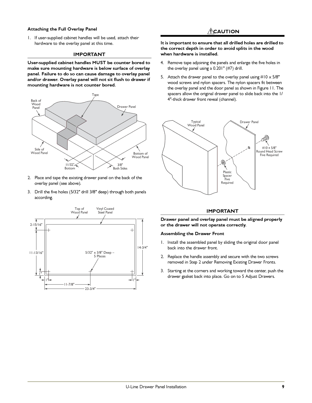 U-Line 2275DWRW, 2275DWRCOL, 2275DWRCS, C2275DWROL, C2275DWRS manual Attaching the Full Overlay Panel 