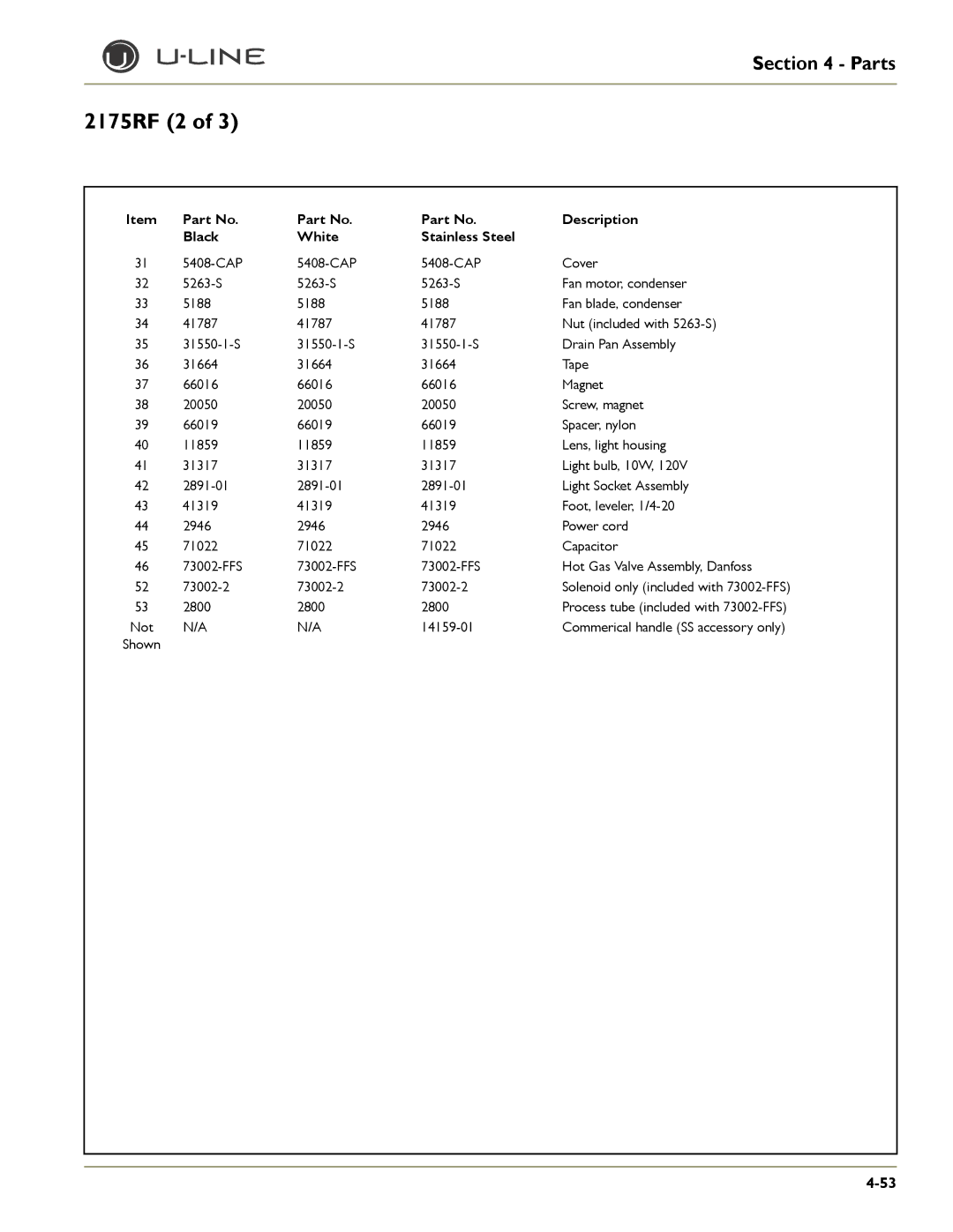 U-Line 2115WC, 2275DWRWS, 2175WCOL, 2275DWRWOL, CLRCO2175, CO2175F, CO2175/CO2275DWR Solenoid only included with 73002-FFS 