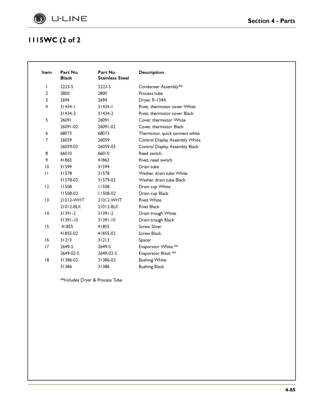 U-Line 2275DWRWS, 2175WCOL, 2275DWRWOL, CLRCO2175, CO2175F, CO2175/CO2275DWR, CLR2160, 2175RF, 2175BEV, 2115WCOL, 2115R 26059 