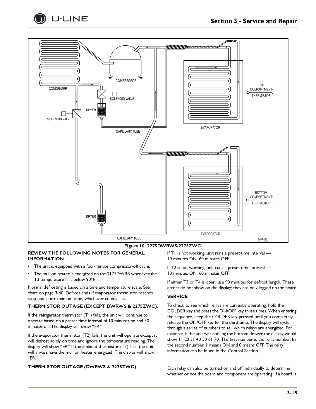 U-Line 2275DWRWS, 2175WCOL Review the Following Notes for General Information, Thermistor Outage Except Dwrws & 2275ZWC 