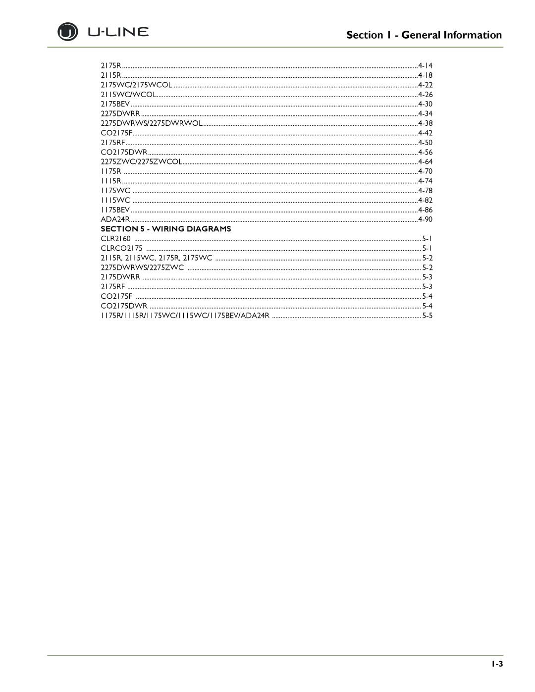 U-Line CO2175F, 2275DWRWS, 2175WCOL, 2275DWRWOL, CLRCO2175, CO2175/CO2275DWR, CLR2160, 2175RF, 2175BEV, 2115WCOL Wiring Diagrams 