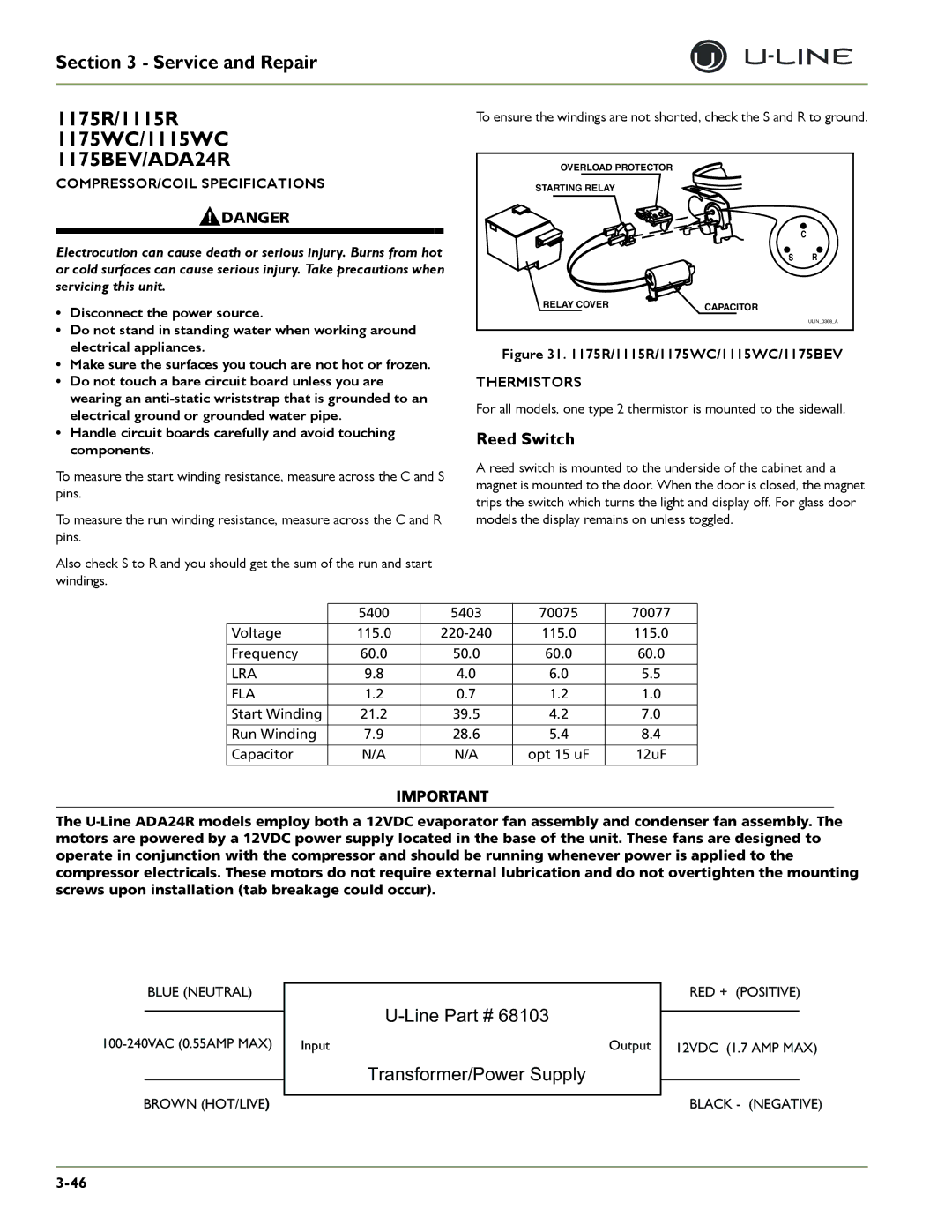 U-Line 2175WCOL, 2275DWRWS, 2275DWRWOL, CLRCO2175, CO2175F, CO2175/CO2275DWR, CLR2160 1175R/1115R 1175WC/1115WC 1175BEV/ADA24R 