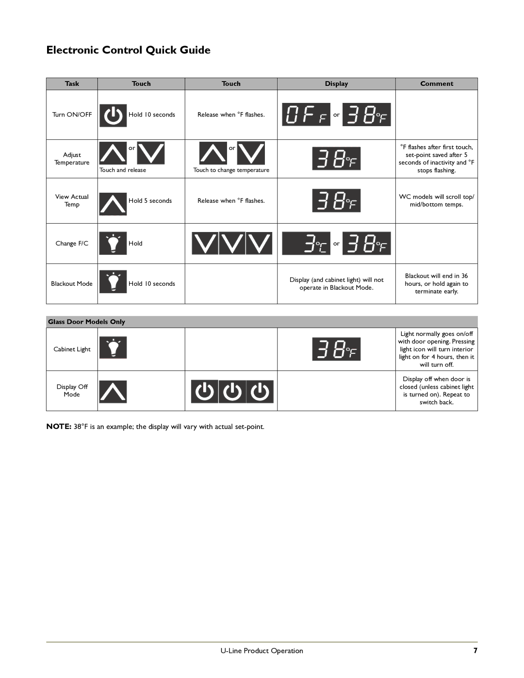 U-Line 2275ZWCOL manual Electronic Control Quick Guide, Touch 