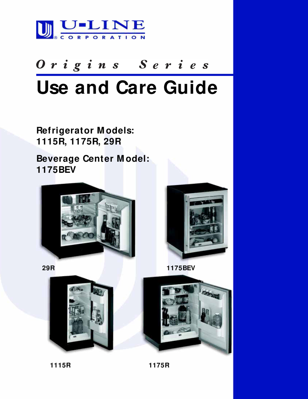 U-Line manual Use and Care Guide, 29R 1175BEV 1115R1175R 