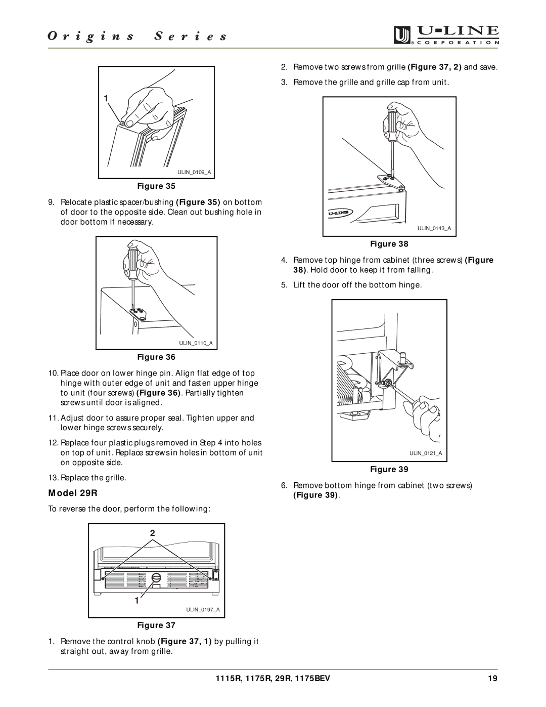 U-Line 1115R, 29R, 1175BEV, 1175R manual To reverse the door, perform the following 