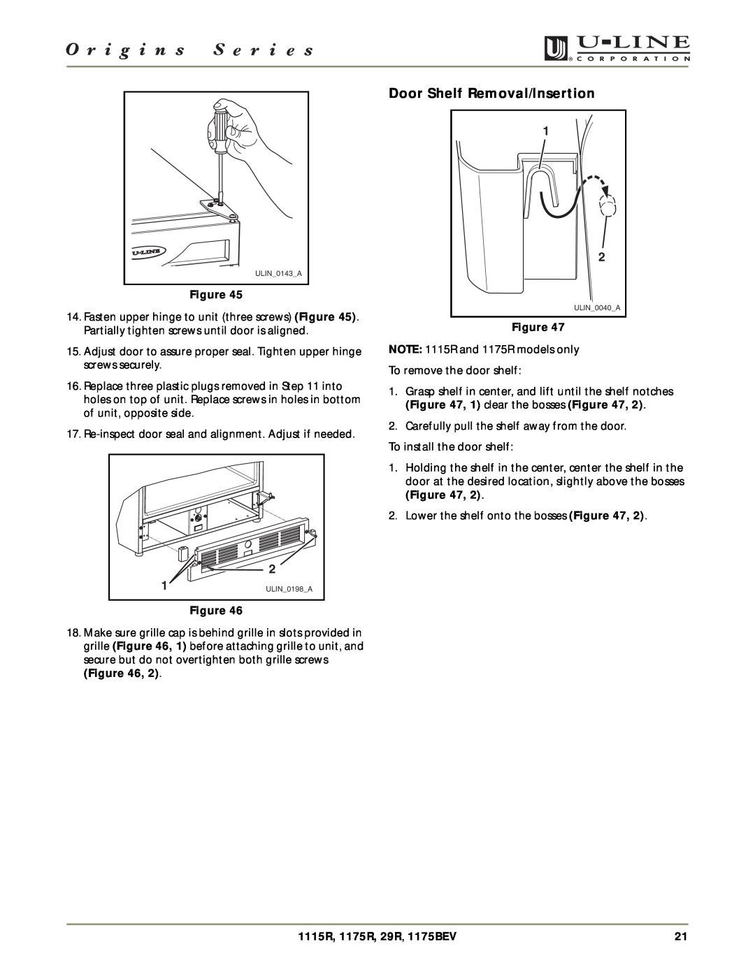 U-Line manual Door Shelf Removal/Insertion, 1115R, 1175R, 29R, 1175BEV 