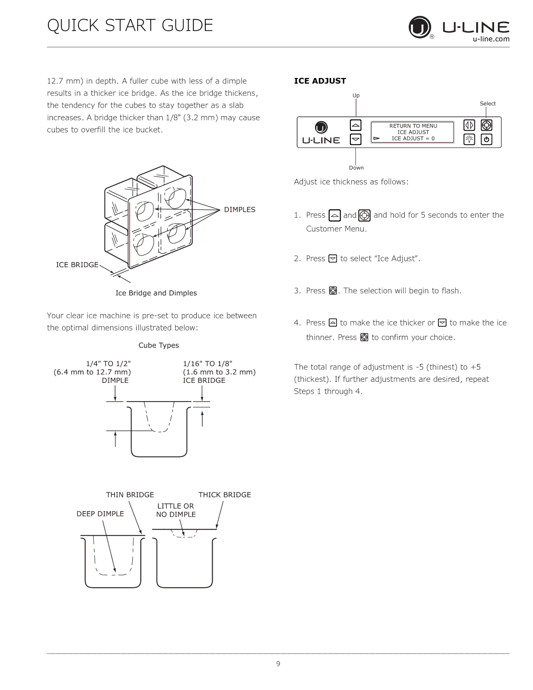 U-Line 3018 CLR  115 V / 60 Hz quick start ICE Adjust 