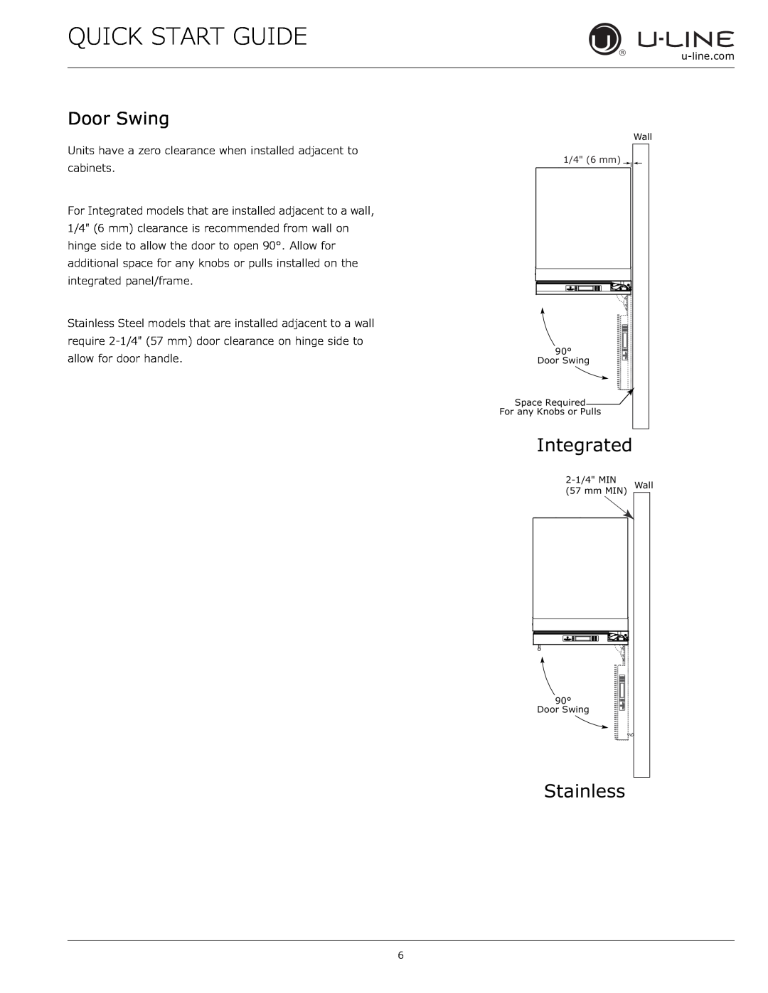 U-Line 3018 CLR  115 V / 60 Hz quick start Door Swing, Integrated, Stainless, Quick Start Guide, u-line.com 