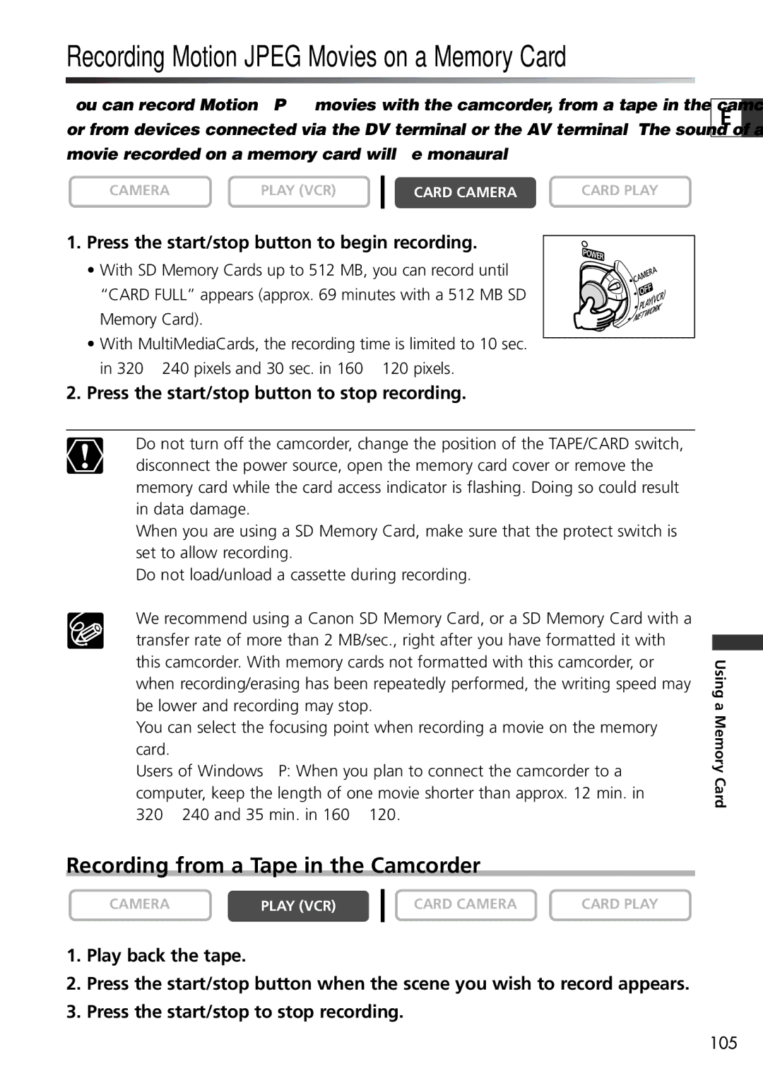 U-Line 30, 40 Press the start/stop button to stop recording, Play back the tape, Press the start/stop to stop recording 